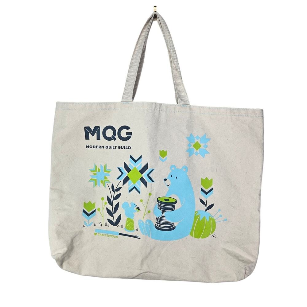 Modern Quilt Guild Extra Large Canvas Tote Bag 26x22 in Quilting Sewing Bear